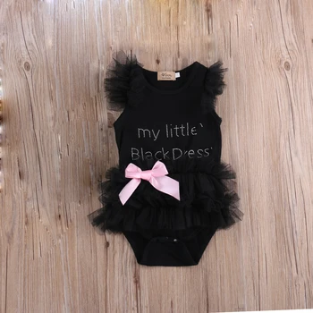 0-18Months Baby Dekleta Moje Malo Črno Obleko Čipke Bodysuits Romper za Novorojenega dojenčka baby Dekleta Princesa brez Rokavov Jumpsuits