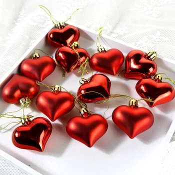 12/24Pcs Srca v Obliki Viseči Okraski Rdeče Srce Baubles Plastičnih Obesek za Valentinovo, Poročni Božič Obletnico Dekor