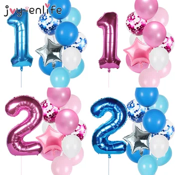 12pcs Modra, Roza 40inch Število Balon Happy Birthday Balon Otrok 1. Rojstni dan Dekoracijo Otroci Fant Dekle Stranka Ballon