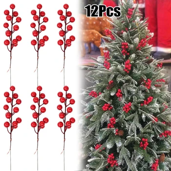 12pcs/set Božič Rdeče Jagode, Izhaja Umetno Berry Šopek Xmas Tree Okraski Ornament Počitnice Cvetlični Obrti Doma Dekor