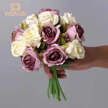 12pcs/veliko umetno Cvetje Šopek Lepa Bela Vijolična Svilenih Vrtnic Umetno Cvetje Poroka Doma Dekor Poskrbi Ponaredek Cvet