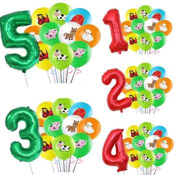 14pcs Karton Kmetiji, Živali Krave/Pig Balone Z 32inch Število Balon Set za Otroke Živalskega Rojstni Odlikovanja