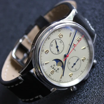 1963 Kronograf Watch Moških Pilotni Mehansko ročno uro Air Force watch 40 mm Safir Stop Gledal Luno fazi Reloj Hombre Ura