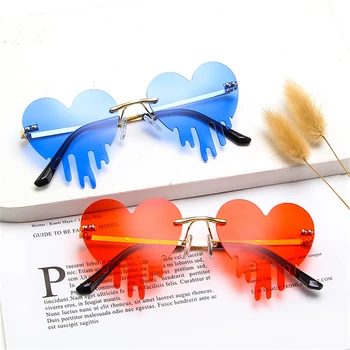 1PC Unisex Modna Srce Rimless sončna Očala Solze Obliko Steampunk sončna Očala Edinstveno Smešno Očala Letnik UV400 Odtenki Očala