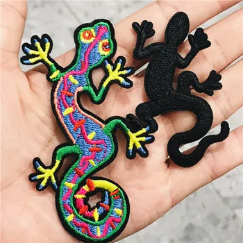 1Pcs Živali Gecko Black Pisane Vezenine Sew Na Obliži Aplicirano Značko Obrti DIY Za Otroke, Oblačila, Hlače Nalepka