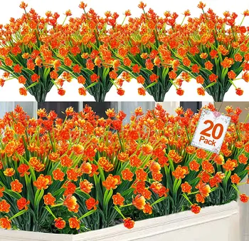 20 Snope Umetno Cvetje za Zunanjo Dekoracijo Umetno Zunanji Plastični Zelenja Rastline Ponaredek Cvetje Planter Doma Vrt Dekor