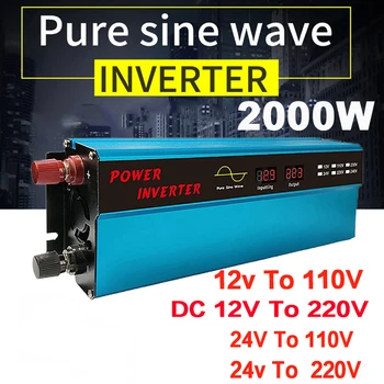 2000W Pure Sine Wave Power Inverter DC 12V Na AC 220V Dual Digital Zaslona Napajalni Pretvornik Avto Inverter Prostem Sončne Inverter