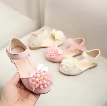 2020 poletje nova otroška športna obutev usnje dekle, princesa ravno pete kvadratni čevlji modi bleščica lok pearl otroci sandale dekleta