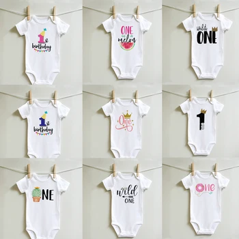 2021 Baby Poletne Obleke Prva 1. Rojstni dan Novorojenčka Dekle, Fant, Kratek Rokav Romper Priložnostne Dojenčka Rojstni dan Obleke Obleke