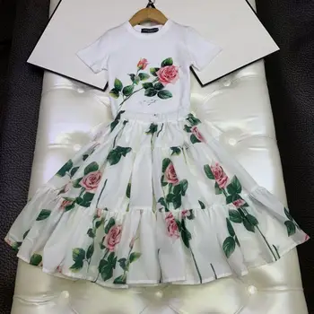 2021 Moda bombaž otroci, dekleta obleke, kompleti 2pcs letnik cvetlični poletje obleko določa