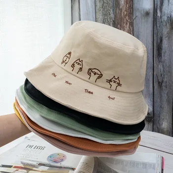 2021 Moda številke ena dve tri štiri luštna mačka tiskanja bucket pokrivalo moški na prostem, potovanja klobuk, slamnik Panama ravno top ribič klobuk
