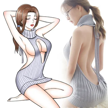 2022 Japonske Jeseni Seksi Devica Morilec Pulover Backless Eno Besedo Votlih Puloverji Pleteni Pulover Modi, Plavanje Obleko