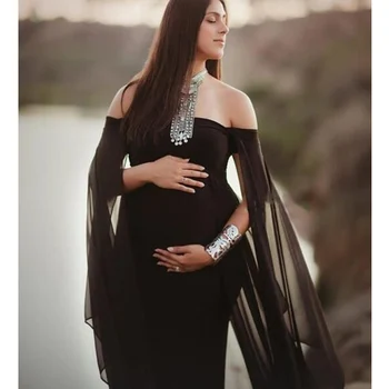 2022 Jeseni Nosečnosti Obleko Fotografija Rekviziti Šivanje Šifon Porodniškega Obleke Proti-vrat Plašč Porodniškega Obleke Fotografijo Ustrelil