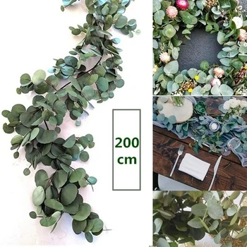 2M Umetni Zeleni Eucalyptus Garland Listi vinske Trte Ponaredek Trto Rattan, Umetni Rastline Ivy Venec Stenski Dekor Poroka Dekoracija