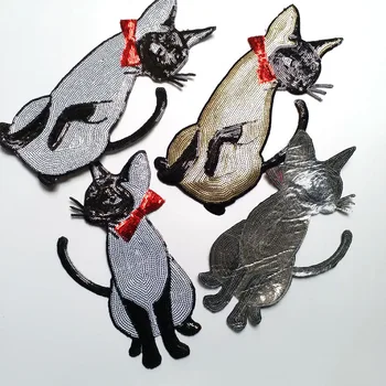 2pcs/par mačka sequins obliži za oblačila, iz Železa na srčkan mačke vezenje appliques likanje parches za obleke, torbe