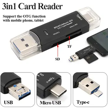 3in1 USB Card Reader Adapter USB Tip C na SD Micro SD TF Adapter Smart Pomnilnik Cardreader za prenosnik Dodatki