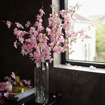 4-Vilice Češnjev Cvet Dolgo Vejo Svile Umetno Cvetje Roza Beli Cvet Doma Poročni Vrt Dekor Flores Artificales