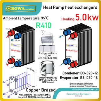 4300kcal R410a geotermalna toplotna črpalka bojler ploščo toplotni izmenjevalniki, da enota postane kompaktna velikost in ima lepe oblike