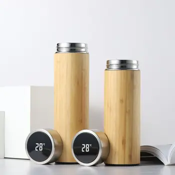 450 ml/500 ml Smart Bambusa Thermos Steklenico Skodelico Kave Prikaz Temperature Nerjavečega Jekla Vakuumsko Bučko Prenosna Steklenica za Vodo