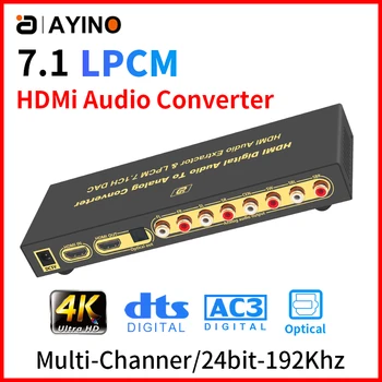 4K HDMI-združljiv Zvočni Extractor PS 7.1 CH LPCM DAC Optični SPDIF RAC Digitalno Analogni Pretvornik