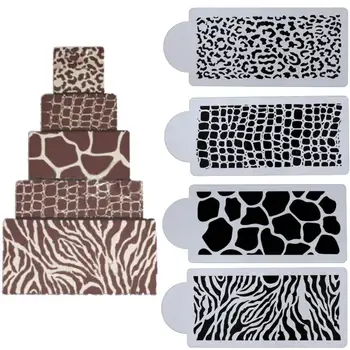 4pcs Plastičnih Torto Matrica Leopard Matrica Zebra Živali Kože, Obliko, Fondat Piškotek Torto Plesni Peko Okrasitev Orodja Plesni