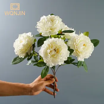 5 Glav Svile Potonike Umetno Cvetje Belo Poročno Doma Dekor Šopek Precej Jeseni Prizorov Ureditev Peony Ponaredek Cvet