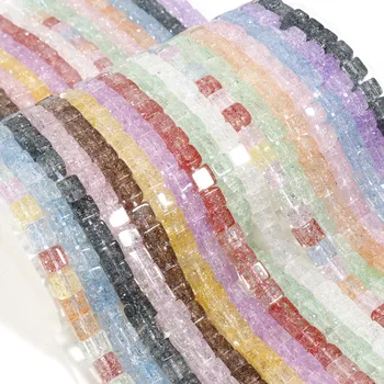 6 x 6 mm Multicolor Steklene Kroglice Kvadratnih Crackle Svoboden Kroglice DIY Izdelavo Zapestnice Nakit, poslovna Darila,1Strand (Pribl 60PCs/Sklop)