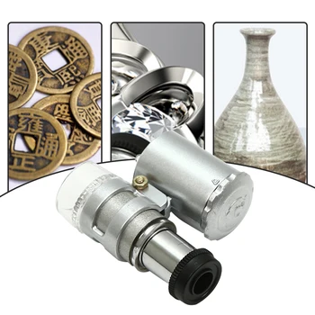 60X Mini Ročni Mikroskop Povečevalno Steklo, Zlatar Lupa Z LED Luči Povečevalno Loupe Objektiv Žep Zlatar Loupe