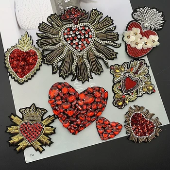 9 Stilov Cvet Srce Oblika Sijoče Vezenje Beaded Značke Obliži DIY Ročno izdelana Oblačila, Čevlje, Klobuk Vrečko Šivanje Aplicirano Nalepke