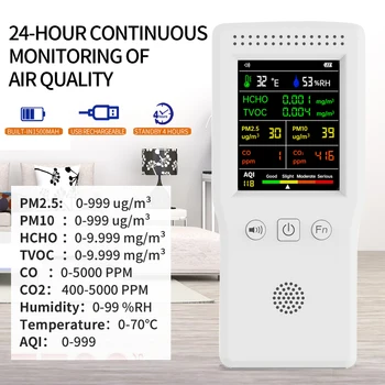 9In1 Kakovosti Zraka Detektor PM2.5 PM10 HCHO TVOC CO CO2 AQI Temperatura Vlažnost Monitor LCD Display Advanced Zazna Realni Senzor