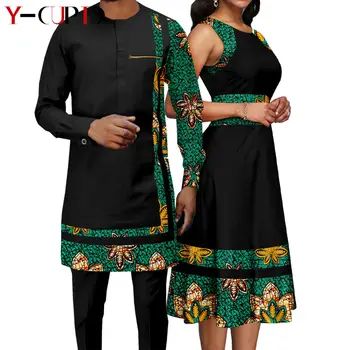 Afriška Oblačila za Pare Bazin Riche Afriške Obleke za Ženske Tekmo Moške Obleke Dashiki Mozaik Vrhu in Hlače Določa Y22C022