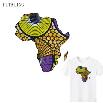 Afriške Zemljevid Železa Na Transferji Za Oblačila DIY Moški T-Shirt Hoodie Termalne Nalepke Ankara Tiskanja Afro Zemljevid Likanje Obliž Na Oblačila