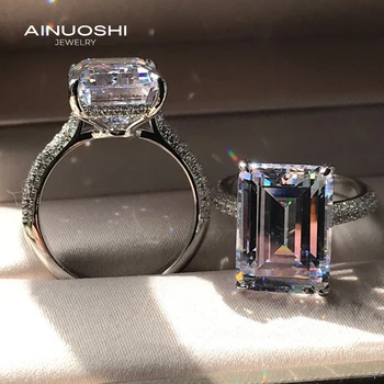 AINUOSHI 925 Sterling Srebro 10x14mm Emerald Cut Simulirani SONA Diamant Udejstvovanje Obroči Za Poročno Obljubo Obletnico Obroči