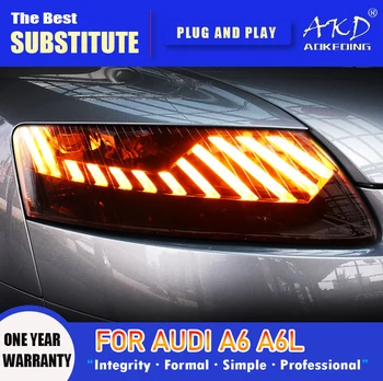 AKD Glave luči za AUDI A6 LED Smerniki 2004-2011 Žarometi A6L DRL Vključite Signal High Beam Angel Eye Objektiv Projektorja