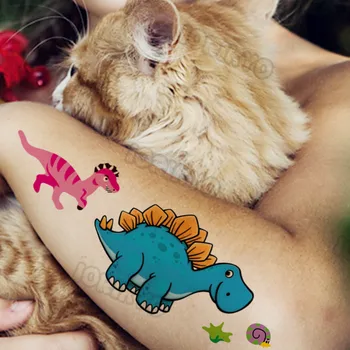 Akvarel 3D Dinozaver Začasni Tatu Za Otroke Fant Girls Srčkan Flash Dino Tetovaže Nalepke Vode Visoke Kakovosti Ponaredek Tatoos Roko