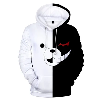 Anime Danganronpa Monokuma Cosplay Kostum Črno Beli Medved Hoodie Majica Pulover, Jakna