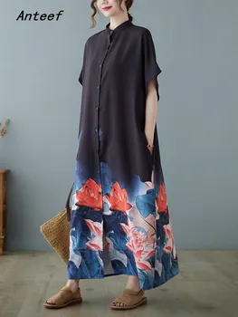 Anteef kratek rokav prevelik letnik cvetlični obleke za ženske priložnostne ohlapne dolge poletne rokavi obleka elegantna oblačila 2022