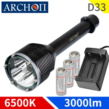 ARCHON D33 6500K potapljaške luči 3*XM-L2 U2 max 3000 lumnov LED potapljaško svetilko Podvodni nepremočljiva 100m potapljanje Podvodno svetilko