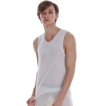 AsiaSkin moške ledu svile, ultra-tanek, široka ramena telovnik, ni nobene oznake, brez roba, seksi brez rokavov s022BK.