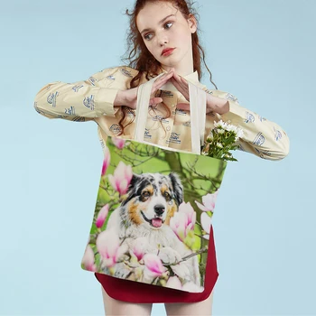 Avstralski Ovčar Obeh Straneh, Moda, Nakupovanje Ramo Torbe za Ženske Zložljive Priložnostne Pet Dog Živali Lady Tote Potovalni Torbici