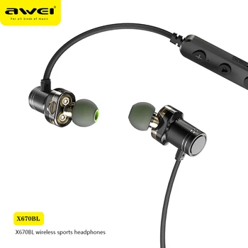 Awei X670BL Magnetni Brezžične Bluetooth Slušalke za v uho Neckband Slušalke Mini Čepkov za Prostoročno HiFi Glasbeni Športne Slušalke