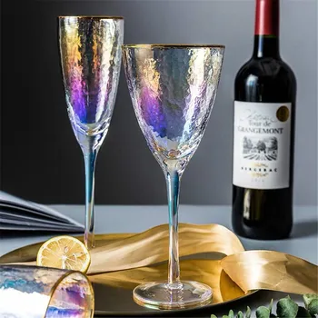 Barvita Kozarec Vina Šampanjec predvsem piščali Kristalno Poročni Kozarci Luxury Gold Platišča Stranka Darilo Doma Popijte Skodelico Ognjeni 280ml 370ml