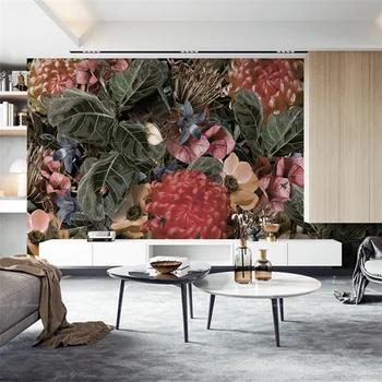 beibehang po Meri Nordijska lep retro tropske rastline, cvetje, ptice, ozadja za dnevno sobo, TV ozadju zidana ozadje