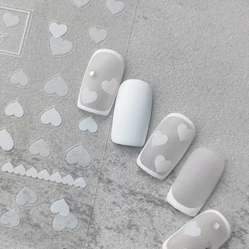 Bela Pregleden Ljubezen Srce 3D Samolepilni Nail Art Nalepke Srčkan 5D Soft Reliefno Olajšav Nohte, Nalepke Debelo Dropshipping