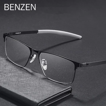 BENZEN Titana Recept Eyeglass Okvir Moških Kvadratnih Kratkovidnost Optičnih Očal Okvir Moški Proti Drsenju Silikonski Očala 5558