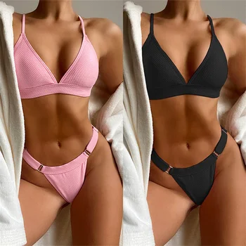Bikini 2022 Seksi Trdna Kopalke Ženske Kopalke Bikini Komplet Kopalke Plaža, Bikini Ženski Push Up Black/Pink Biquinis Feminino