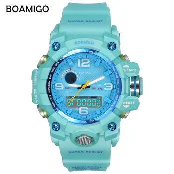 BOAMIGO blagovne znamke ženske ure dual display športne ure modne dame LED Digitalni zapestje modro 30 m vodoodporna ura