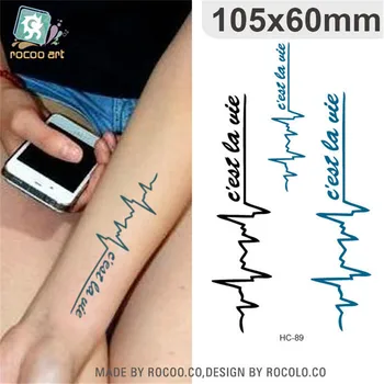 Body Art nepremočljiva začasne tetovaže za moške in ženske, modni 3d elektrokardiograma design tattoo nalepka na Debelo HC1089