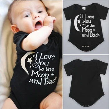 Bodysuit Baby Fantje Dekleta Oblačila Newborn Baby Babygrow Playsuits Ljubim Luno In Nazaj Črne Obleke Bodysuits 0-24 M