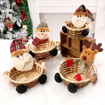 Božič Sladkarije Pletene Košare Božični Okraski, Santa Claus Elk Snežaka, Sadje Fizično Shranjevanje Košarica Domov Dekoracijo
